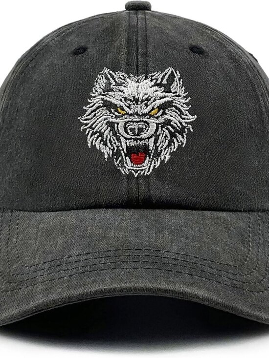 Women\'s Animal Embroidered Baseball Cap Black Gray Lightweight Casual Wolf main image 4